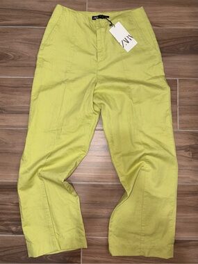 Zara Women’s Lime Green Straight Leg Trousers Size S - New
